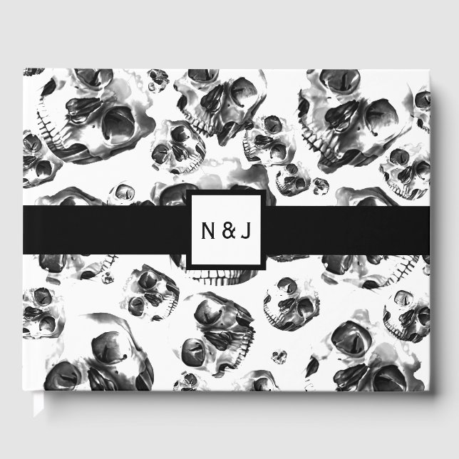 Livre D'or Crânes Noir & Blanc Squelette Crâne Mariage (Recto)