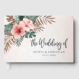 Livre D'or Cream & Green Tropocal Watercolor Floral Wedding