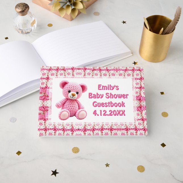 Livre D'or  Crocheted Teddy Bear Girl's Baby Shower (Recto ouvert)