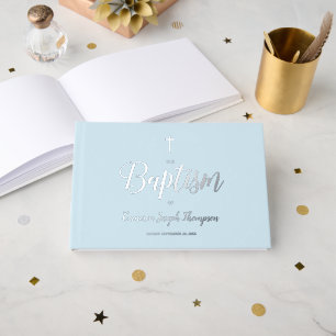 Livre D'or Croix Bleue Chrétienne Baby Boy Baptême Personnali