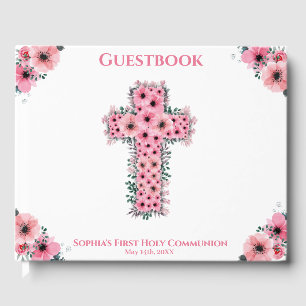 Livre D'or Croix rose Chic Premier Fille Communion