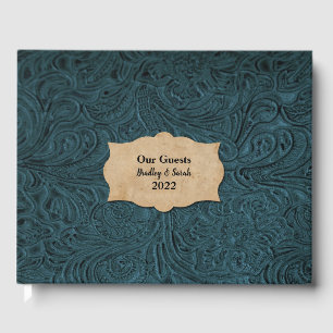 Livre D'or Cuir bleu Turquoise rustique (Faux) Personnalisé