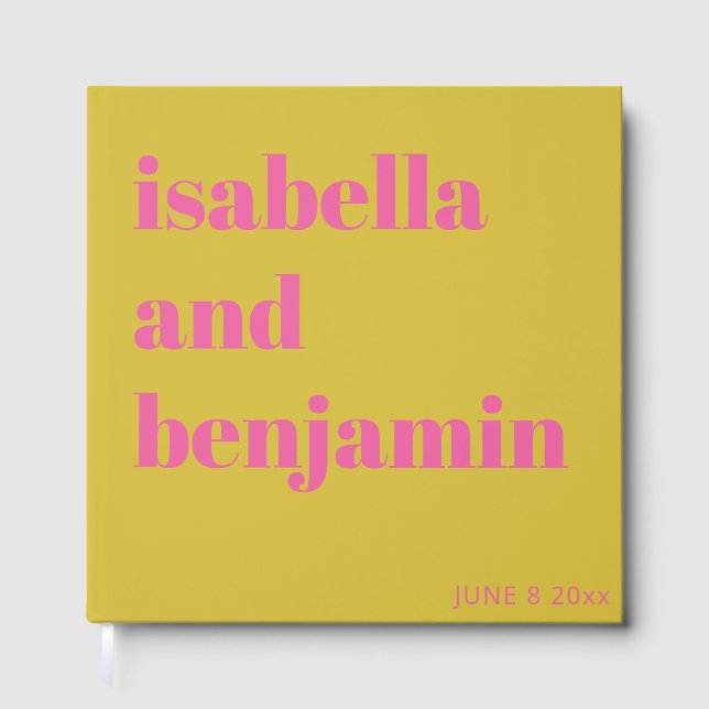 Livre D'or Custom Bold Names Modern Chartreuse Pink Wedding (Recto)