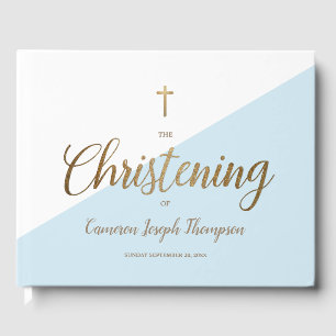 Livre D'or Custom Elegant Blue or Croix Baby Christening