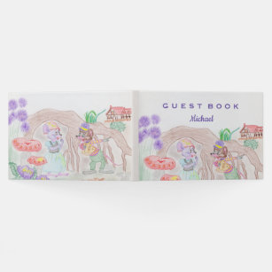 Livre D'or Custom Kids Artwork, deux mignonnes souris, fleurs