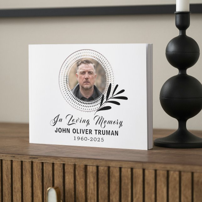 Livre D'or Custom Text Photo Memorial Funeral Leaves (celebration of life guest books for memorial service forever in our hearts minimalist sympathy)