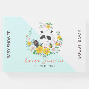 Livre D'or Cute bébé Panda coloré fleuri wreath