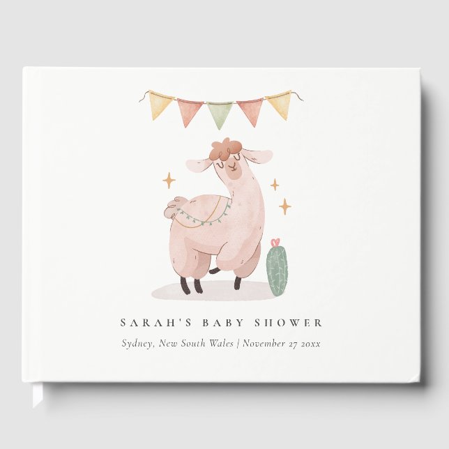 Livre D'or Cute bleu Plaid Cactus Boho Llama Baby shower (Recto)