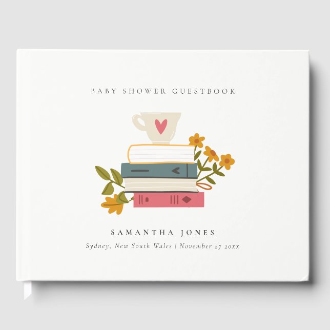 Livre D'or Cute Dusky empilé Storybooks Baby shower Floral (Recto)
