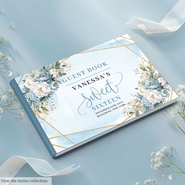 Livre D'or Cute Dusty Bleu Blancs Sweet sixteen 16e (Cute Dusty Blue White Peonies Sweet Sixteen Guest Book)