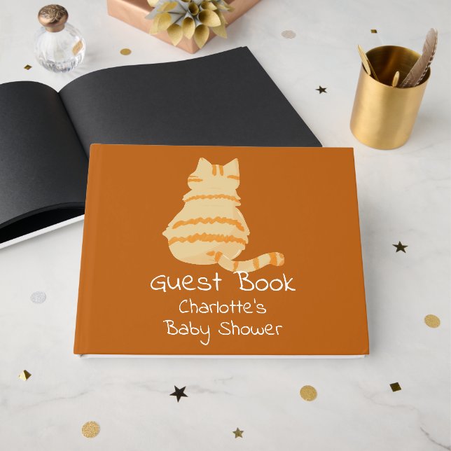Livre D'or Cute Fat Orange Cat Baby Shower (Recto ouvert)