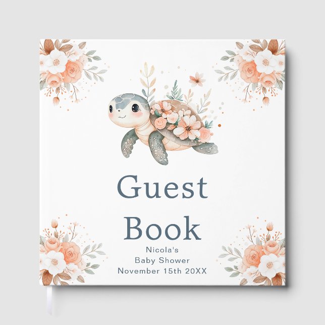 Livre D'or Cute Floral Turtle Baby Shower (Recto)
