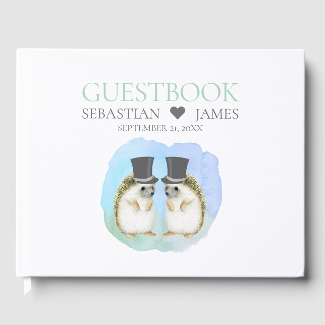 Livre D'or Cute Hérisson Gay Grooms Couple Mariage (Recto)