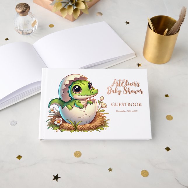 Livre D'or Cute Kawaii Baby shower d'éclosion d'alligator béb (Recto ouvert)