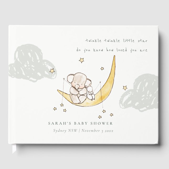 Livre D'or Cute Moon Stars Elephant Bunny Baby shower neutre (Recto)