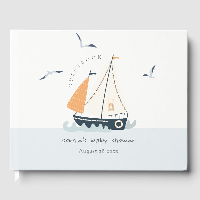 Livre D'or Cute Nautical Blue Sailboat Baby shower Pastel (Recto)