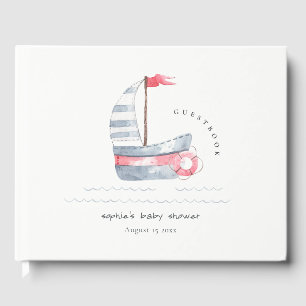 Livre D'or Cute Nautical Pastel Rouge Bleu Baby shower de voi
