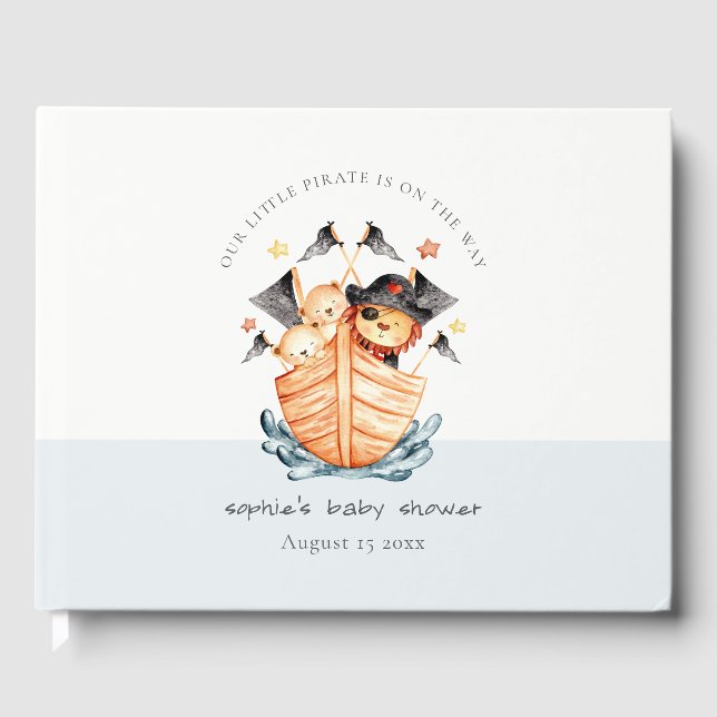 Livre D'or Cute Nautical Pirate Ship Lion Cub Baby shower (Recto)