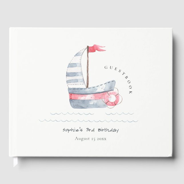 Livre D'or Cute Nautical Soft Red Blue Anniversaire de enfant (Recto)