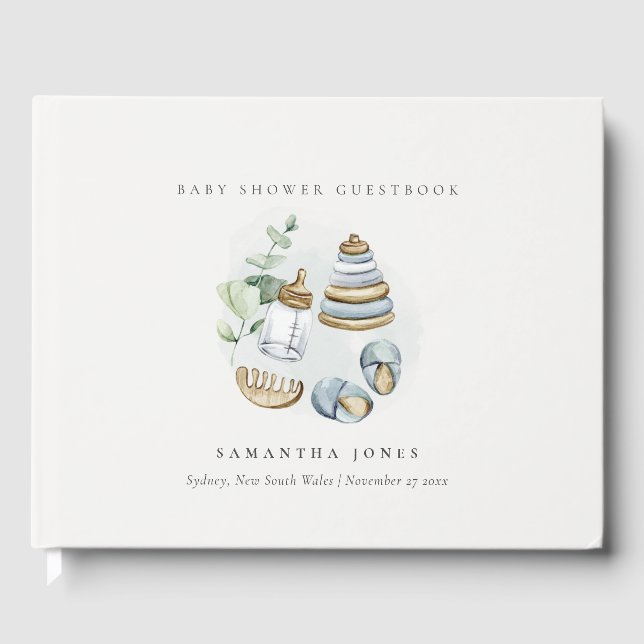 Livre D'or Cute Nursery Essential Leafy Blue Boy Baby shower (Recto)