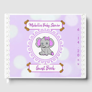 Livre D'or Cute Purple Elephant thème Baby shower de fille
