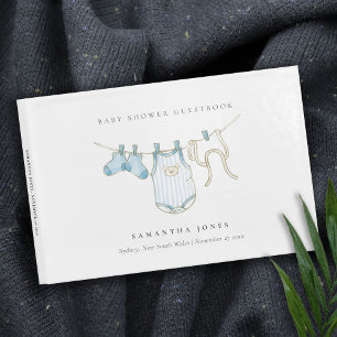 Livre D'or Cute Simple Aqua Blue Clothesline Baby shower garç