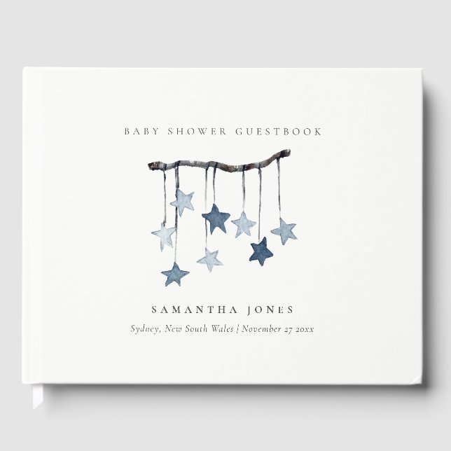 Livre D'or Cute Simple Aqua Blue Star Mobile Boy Baby shower (Recto)