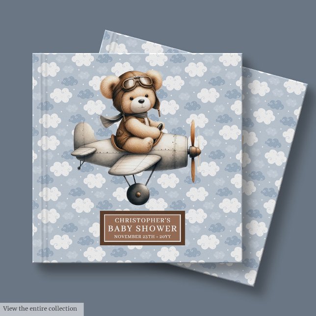 Livre D'or Cute Teddy Bear Pilote de réservation Baby shower  (Cute Teddy Bear Pilot Guest Book Baby Shower Decor)
