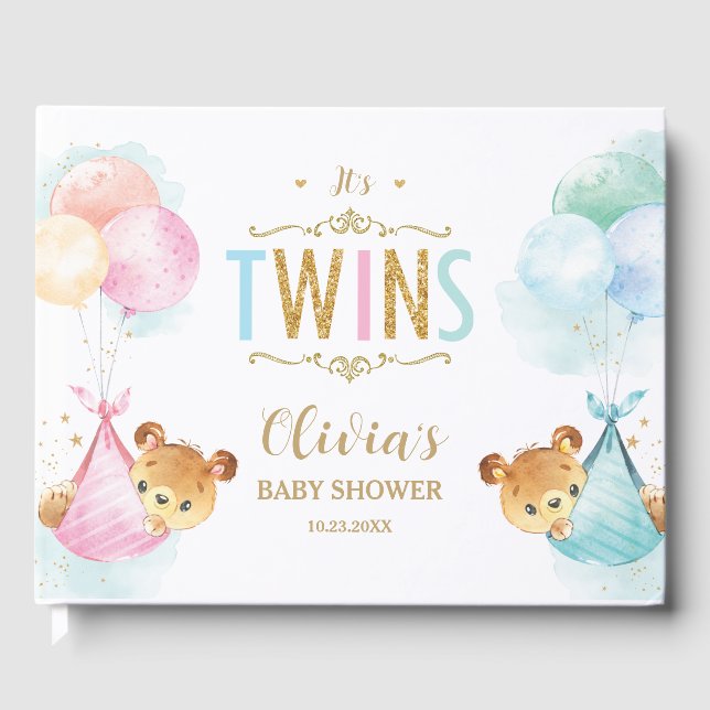Livre D'or Cute Twins Baby Girl Boy Baby shower Nounours (Recto)