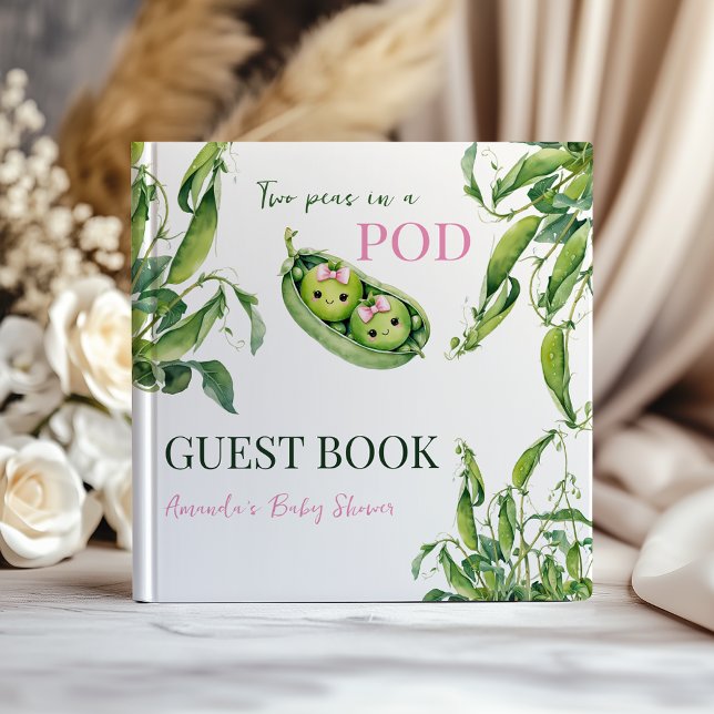 Livre D'or Cute Two Peas in A Pod Pink Girl Twins Baby Shower (Créateur téléchargé)