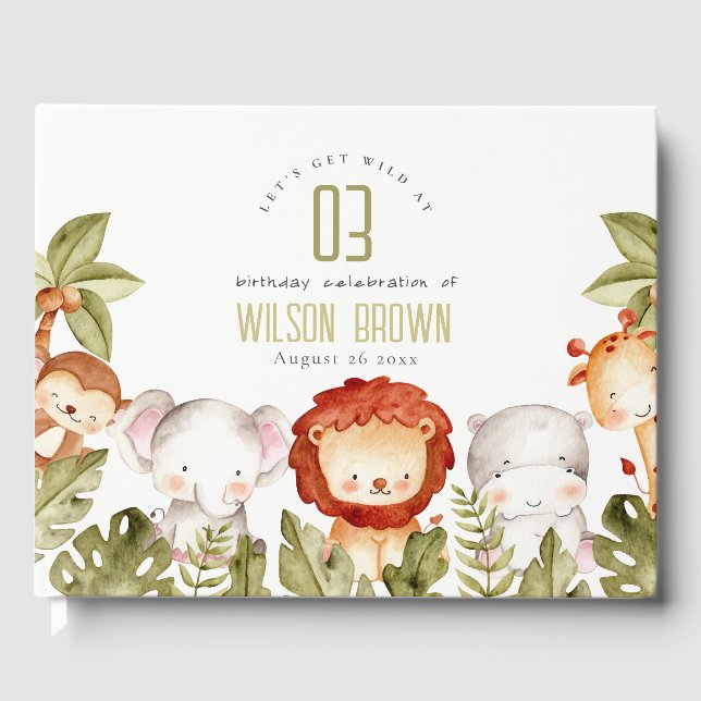 Livre D'or Cute Wild Tropical Safari Animaux Anniversaires de (Recto)