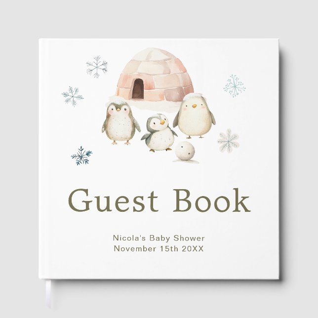 Livre D'or Cute Winter Penguins Baby Shower  (Recto)