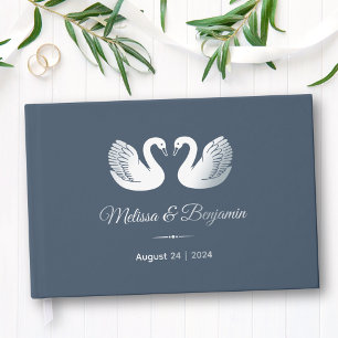 Livre D'or Cygnes en feuille d'argent sur mariage bleu