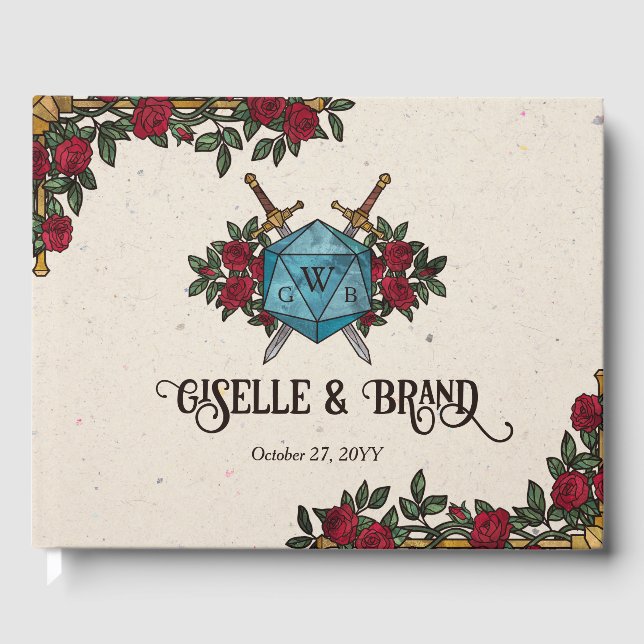 Livre D'or D20 Roses Monogrammes RPG Mariage (Recto)