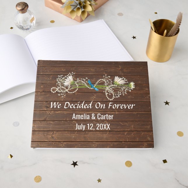 Livre D'or Daisy et perles sur bois de chêne (Recto ouvert)