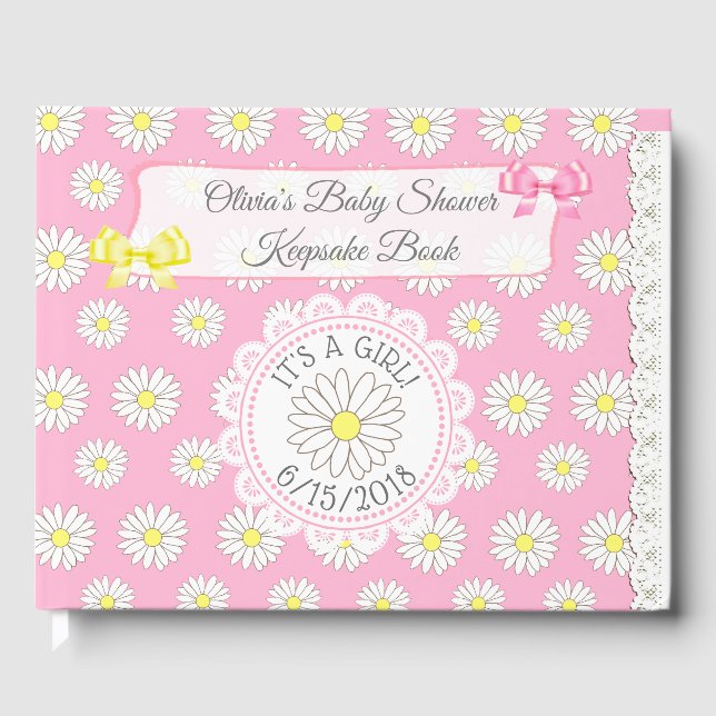 Livre D'or Daisy Theme Girl's Baby shower Guestbook Keepsaké (Recto)