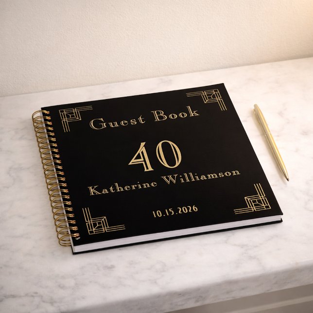 Livre d'or d'anniversaire Art déco noir or (Créateur téléchargé)