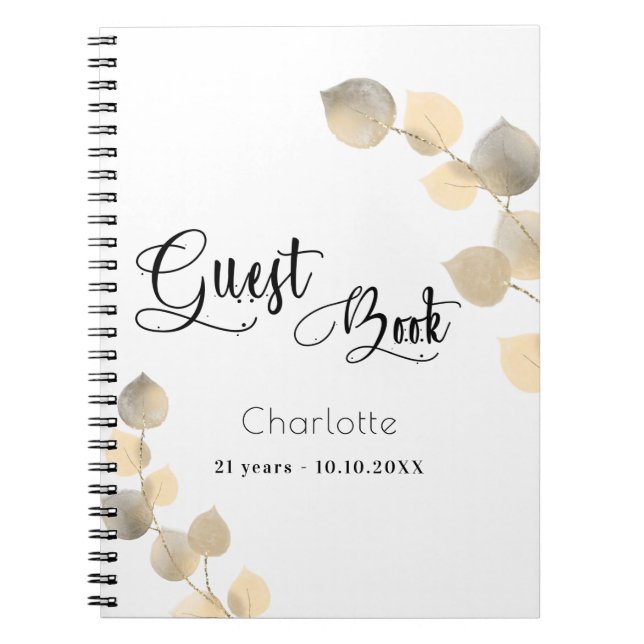 Livre d'or d'anniversaire eucalyptus script (Devant)