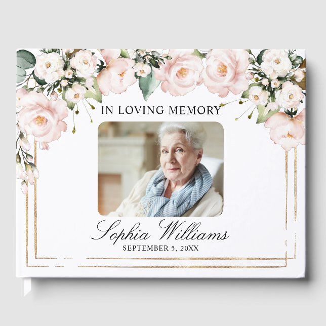 Livre D'or Dans l'amour Mémoire Blush Fleurs Roses funéraires (Recto)