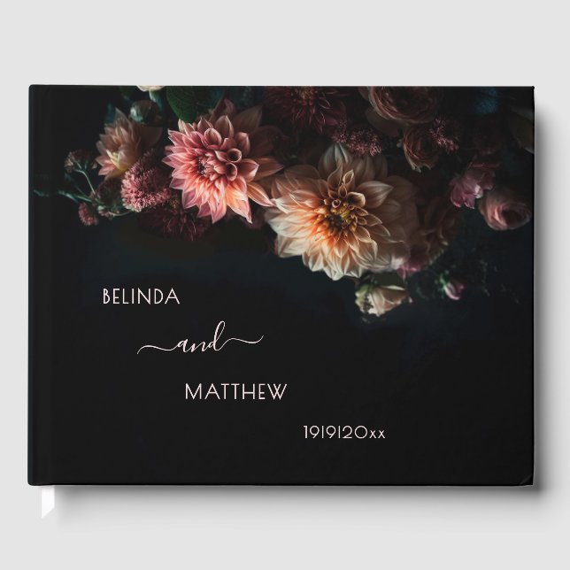 Livre D'or Dark Moody Chrysanthemum Flowers | Wedding (Recto)