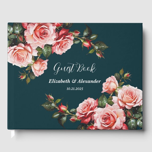 Livre D'or Dark moody pink and red roses teal wedding (Recto)