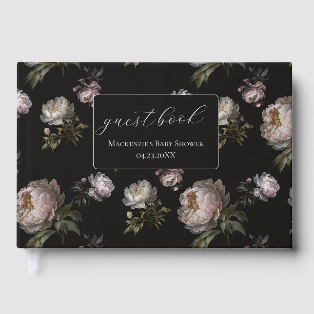 Livre D'or Dark Peony Floral Baby Shower Guest Book (Recto)