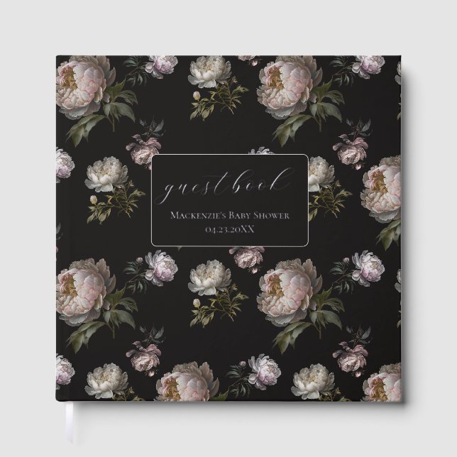 Livre D'or Dark Peony Flowers Foil Baby Shower Guestbook (Recto)