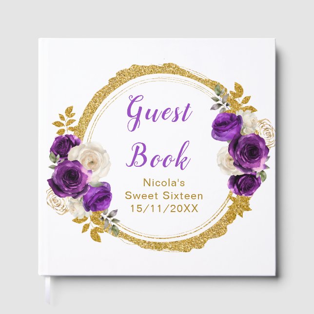 Livre D'or Dark Purple and Gold Elegant Flower Sweet Sixteen (Recto)