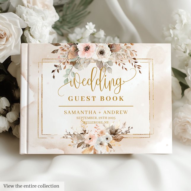Livre d'or d'automne Mariage élégant et rose clair (Stylish Light Pink Gold Autumn Wedding Guest Book)