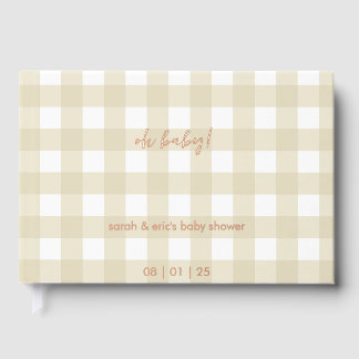 Livre d'or de baby shower à carreaux beige