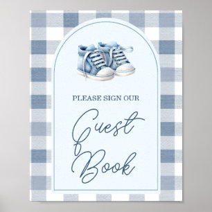 Livre d'or de Baby Shower à carreaux Bleu Bébé Cha