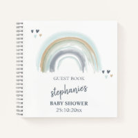 Livre d'or de Baby Shower Bleu Bohème Arc-en-ciel