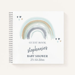 Livre d'or de Baby Shower Bleu Bohème Arc-en-ciel