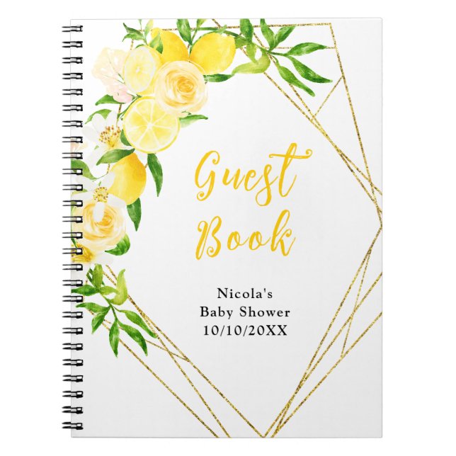 Livre d'or de baby shower Citrons et Feuillage (Devant)